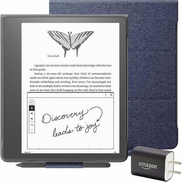 Kindle Scribe Essentials Bundle(64 GB), Premium Pen, Fabric Folio Cover with Magnetic Attach and Power Adapter