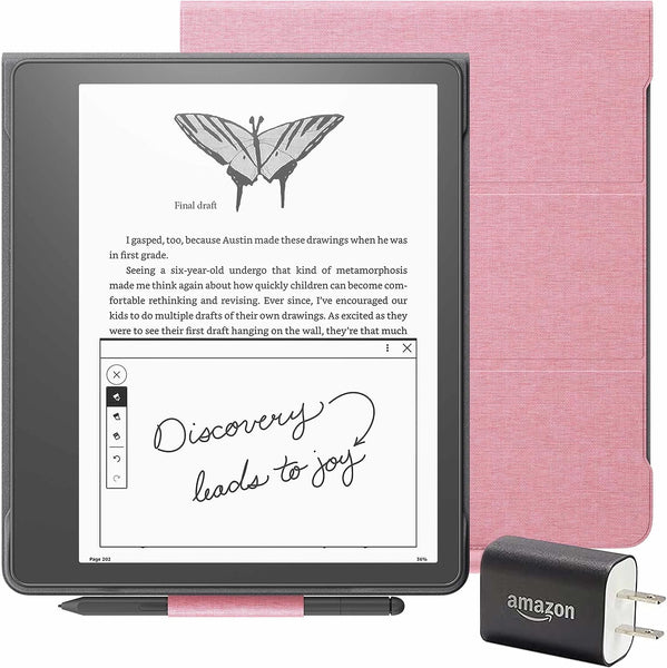 Kindle Scribe Essentials Bundle(64 GB), Premium Pen, Fabric Folio Cover with Magnetic Attach and Power Adapter