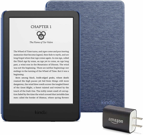 Kindle Essentials Bundle (2022 release) - Without Lockscreen Ads, Fabric Cover - Rose, and Power Adapter